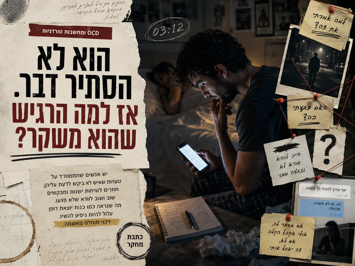 גבר יושב בלילה מול הודעת וידוי ארוכה שעדיין לא שלח לבת זוגו