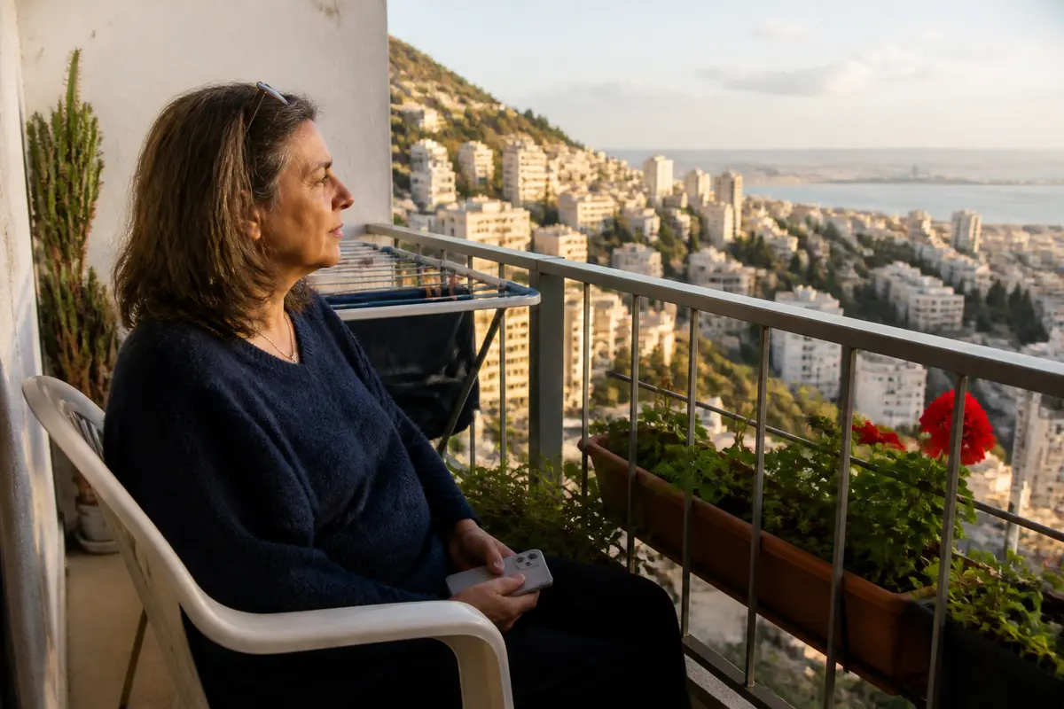 ההודעה כבר כתובה. מה שחסר הוא התחושה שאפשר לשלוח אותה. אישה בתחילת שנות החמישים יושבת על כיסא פלסטיק במרפסת של בניין ישן בחיפה, הטלפון הפוך בחיקה, ומביטה אל המפרץ ואל הבתים על מורד הכרמל באור של אחר הצהריים